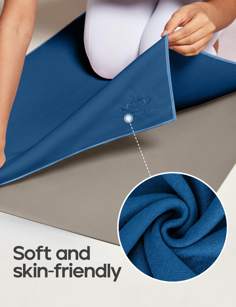 Heathyoga منشفة يوغا هيذيوغا غير قابلة للانزلاق لليوغا الساخنة مع قبضة سيليكون وزجاجة رذاذ مجانية، 72"X26" منشفة يوغا ميكروفايبر كبيرة جداً لبكرا، بيلاتيس، لياقة بدنية (زرقاء) - Image 4